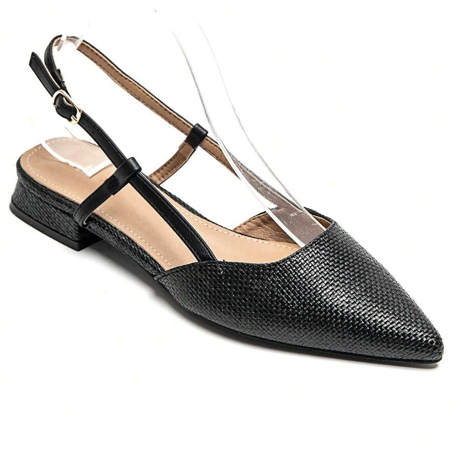 Women's Sling Back Ballerinas | Pointed Toe And Braided Pattern - Black - View 1