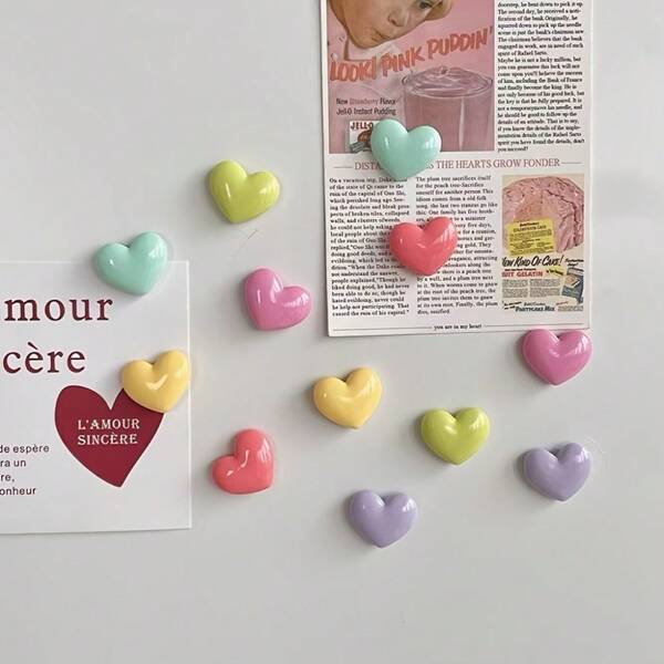 12pcs/Set Colorful Heart Shaped Fridge Magnets, Valentine's Day Fridge Decor, Home Decor, Fun Fridge Decoration For Kitchen, Dining Room, Office Whiteboard, Cabinet, Dishwasher, Valentine's Day Gift