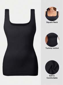 VVX Women Tummy Control Shapewear Tank Tops Seamless Square Neck Compression Tops Slimming Body Shaper Camisole - Black - View 1