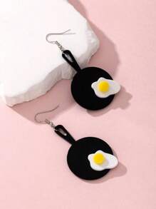 1 Pair Novel Fried Egg & Frying Pan Design Women's Stud Earrings - Multicolor - View 3