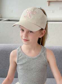 1顶儿童系马尾棒球帽，漂亮蝴蝶结帽，时尚遮阳帽，女童卡车司机帽，适合女孩日常休闲和户外海滩穿着
