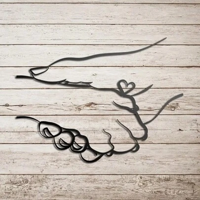 1pc Unique Hand-In-Hand Metal Wall Art - Minimalist Design For Dog Lovers - Decorative Art For Living Room, Hand-In-Hand Dog Lover Art