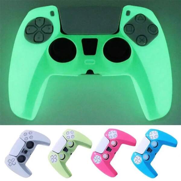 RALAN Glow In The Dark Controller Skin Cover For Playstation 5 Controller, RALAN 1 Controller Protector Case+2 Customised Thumb Grips Caps