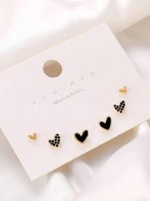 3 pares de pendientes con diseño de corazón de moda para niñas, conjunto de joyas sencillas como regalo