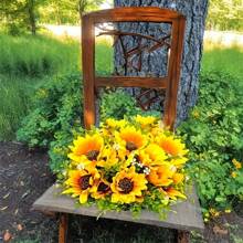 2 件 - 彩色抗紫外线人造向日葵花束 - 适合室内和室外家庭花园装饰，适用于花园、感恩节、情人节、春季和夏季庆祝活动，以及门廊和窗框装饰。