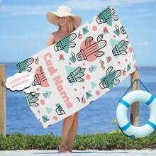 1pc Cactus Design Beach Towel, Personalized Name, Ultra-Soft Microfiber, Multi-Purpose Towel, Machine Washable, Super Absorbent, Great For Travel, Camping, Beach, Pool, Ideal Gift Summer, Holiday - Multicolor - View 2