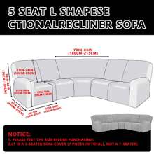 5 Seat Sofa Recliner L Shape Sofa Sover Sectional Sofa Cover Stretch L Shape Corner Sofa Lounge Couch Slipcovers Elastic Printed Curved Shape Sectional Sofa Furniture Protector For Home Living Room - Grey - View 2
