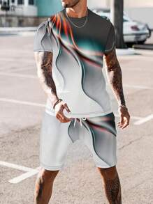 男士时尚新颖 3D 印花家居服套装 - 短袖圆领 T 恤上衣和抽绳腰短裤睡衣套装运动服 2 件 - 夏季 - 适合休闲穿着 - 男士完美礼物 - 彩色 - 查看 2