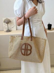 Fashion Summer Straw Beach Tote Bag, Large Capacity Women Shoulder Bag, Eye-Catching Beach Bag Summer, Summer Straw Beach Bag For Women - Brown - View 4
