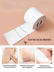 1 Roll Of Transparent Bandage 5 Meters Long, 10 Pieces Of Disposable Non-Woven Round Nipple Stickers - Clear - View 2