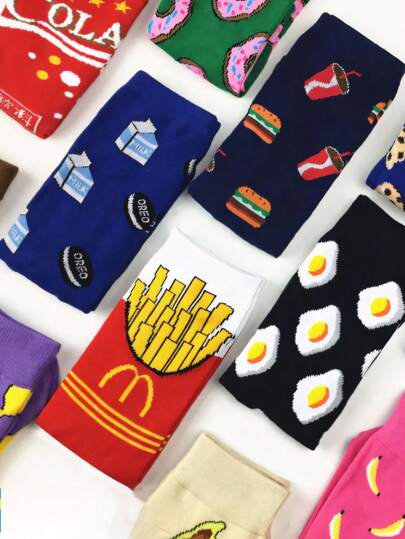 1 Pair Cartoon Food & Fruit Pattern Comfortable Soft Breathable Mid-Calf Socks For Women, Versatile For Spring, Summer, Fall