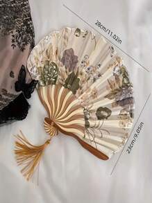 Retro Style Floral Folding Handheld Fan - Portable, Compact And Lightweight For Summer Cooling, Daily Use And Outdoor Activities - Classic Chinese Design With Exquisite Details,Spring Summer Picks,Brides Maid Gifts,Room,Bedroom Decor,Beach,Travel,For Men,For Women,Vacation - Multicolor - View 3