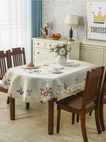 1pc Handmade Floral Embroidered Oval Tablecloth, European Polyester Oval Embroidered Cutwork Dust & Heat Resistant Tablecloth, Suitable For Dining Table, Coffee Table, Daily Home Use And Wedding/Party