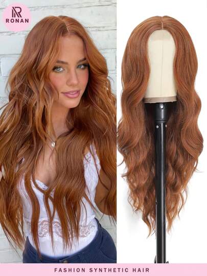 26 Inch Orange Wigs For Women 4*1Part Lace Wigs Long Big Body Wave Middle Part Natural Wave Wig Synthetic Daily Wear, Halloween
