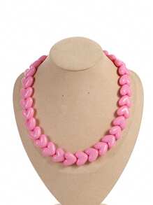 1pc Bohemian Style Acrylic Geometric Plastic Resin Heart-Shaped Knotted Beaded Necklace, Suitable For Holidays And Daily Wear - Heart Bead Necklace - View 7