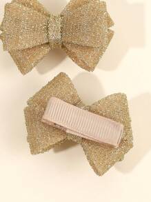 2pcs Gold Hair Bows For Toddler Girls Sparkling Gold Bow Hair Clips Gold Foil Mesh Hairpins Adorable Solid Color Barrettes Girls Holiday Party Headpiece Kids Baby Hair Accessories