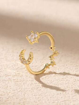 1 简单星星和月亮戒指 小众时尚设计戒指