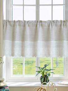 1pc Boho Style Linen Short Curtain Chic Embroidery Lace Semi Shading Cafe Curtain Valance For Kitchen Bathroom Window Rod Pocket Top - Beige - View 2