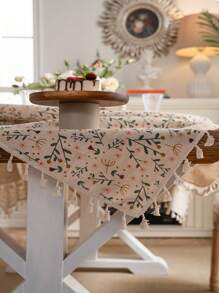 Bubaba 1 块碎花图案长方形桌布，波西米亚乡村风格流苏亚麻布，适合酒店、餐厅、卧室、客厅、派对、四季家居装饰 - 彩色 - 查看 12