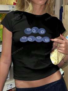 Zomermode voor dames, comfortabel, Y2K Hot Girl, straatstijl, huilende babyprint, ronde hals, korte mouwen, kort, slim fit, effen kleur, print T-shirt, tops, zomerkleding, schattige zomertops, Y2K-tops, grafische T-shirts voor dames