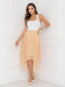 Elegance Polka Dot Tulle Midi Skirt Code 127 - Beige - View 2