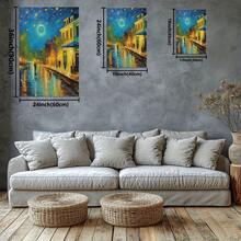 Oil Painting A Rainy Night Street Scene. Large Wooden Framed Wall Painting Artist Home Decoration Oil Painting - Bedroom, Bathroom, Living Room, Office, Kitchen, Christmas Gifts - 1 Piece - Multicolor - View 3