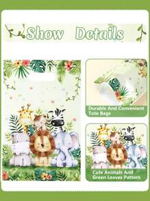 10/25pcs Jungle Animal Style Party Gift Packing Bags, Jungle Birthday Party Thank You Gift Bags With Handle, Cute Lion Tigers Printed Plastic Handbags, Small Shopping Bags, Treat Bags, Jungle Animals Theme Birthday Babe Shower Gender Reveal Wild One Family Holiday Party Diy Gift Wrapping Supplies, Diy Bakery Kitchen Bags, Home Party Decor, Jungle Party Decoration Supplies, Jungle Animals Pattern Plastic Packaging Bags, Party Favors,Birthday,Bride,Wedding - Jungle Animals - View 8