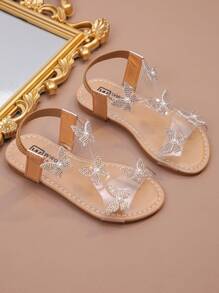 1 Đôi giày sandal đế bằng đính đá lấp lánh thời trang cho bé gái, phong cách tiên nữ, thích hợp mặc vào mùa hè - Rượu sâm banh - Xem 21