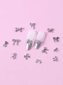 TSZS 12格120件3D金属蝴蝶结饰品美甲饰品混合形状蝴蝶结Y2K丝带美甲装饰美甲用品指甲美甲宝石 - 灰色 - 查看 3