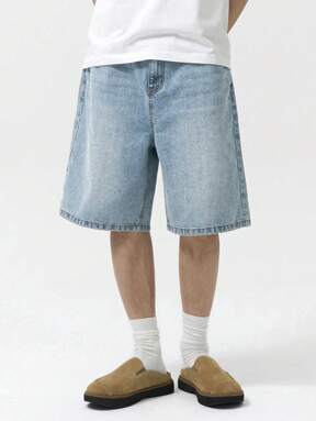 Men's Loose Casual Denim Bermuda Shorts With Pockets, Versatile Summer Denim Shorts Jorts
