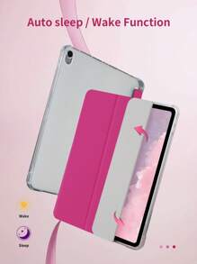 1 pieza Funda para Tablet de 3 pliegues con ranura transparente para lápiz, color magenta, con ranura incorporada para lápiz, soporte de 3 pliegues, función de suspensión/activación magnética, carcasa protectora suave de TPU resistente a caídas y desgaste, minimalista/casual/empresarial/clásica para iPad