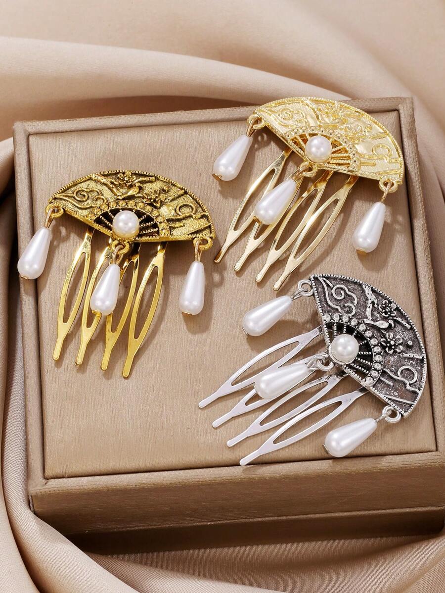 1 Stück vintage eleganter Zinkalegierungs-Kamm Haarzubehör, Seitenkamm, geeignet für Frauen oder Braut, Kopfschmuck - Verschiedenfarbig - Übersicht 1