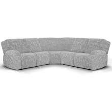 5 Seat Sofa Recliner L Shape Sofa Sover Sectional Sofa Cover Stretch L Shape Corner Sofa Lounge Couch Slipcovers Elastic Printed Curved Shape Sectional Sofa Furniture Protector For Home Living Room - Grey - View 6