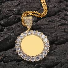 Customized Hip Hop Inlaid Large Zirconia Round Photo Pendant Creative DIY Pendant Photo Frame Necklace Jewelry Gift - White - View 9