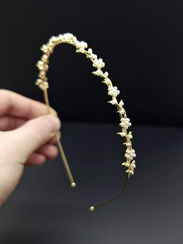1pc Pérola Flor Metal Minimalista Headband Para Mulheres, Adequado Para Ocasiões E Uso Diário, Elegante Floral Hairband