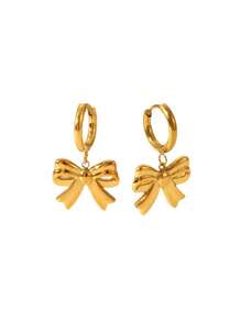 1 par de aretes minimalistas de acero inoxidable a prueba de agua y sin decoloración, con diseño elegante y lazo dorado, apropiados para uso diario de mujeres, excelente regalo para amigos