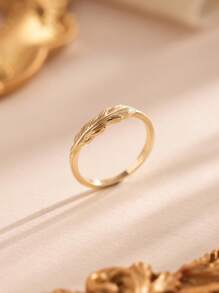 1pc 925 Sterling Silver Luxurious Vintage Feather Plain Gold Ring For Women Daily Commuter Decoration Rings Party Accessory Ladies High Quality Ring Fine Jewelry Gift