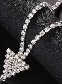 1pc Simple Geometric Triangle Rhinestone Decorated Silver Chain Necklace For Women