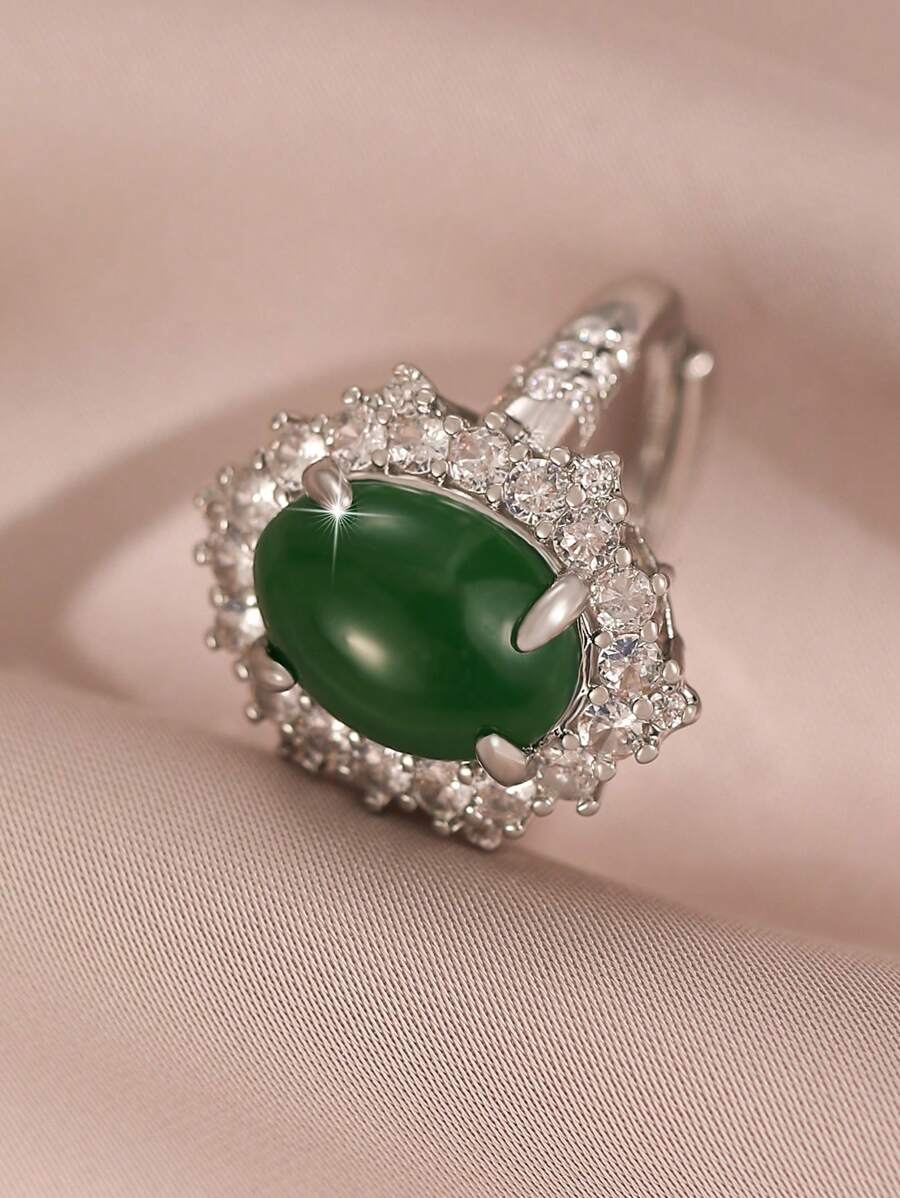 1 Pc Elegant Big Green CZ Rings For Women Girl Crystal Ring Holiday Travel Anniversary Party Jewlelry Gift