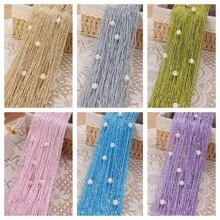 1 件银线串珠窗帘，客厅或卧室隔断装饰门帘，无需钻孔 - 粉色 - 查看 1