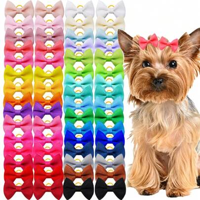 10/15/20/50/100PCS Puppy Bows With Rubber Bands Handmade Solid Color Pet Dog Bows Hair Accessories For Dogs Cute Cat Bowknots Pet Supplies