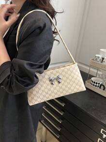 Fashion Women Bow Decor Shoulder Bag, Underarm Bag Square Bag