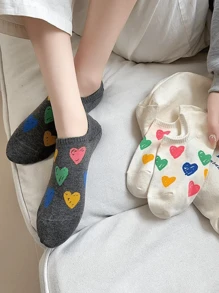 5 paires de chaussettes fines d'été pour femmes avec graffitis colorés, amour, chaussettes décontractées en silicone sans peluche. Chaussettes invisibles personnalisées
