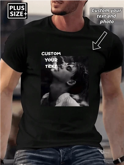 Plus Size Customized Text/Photo Men's T-Shirt,Bold & Unapologetic: Custom Text/Photo Tees For Big Guys Who Rule The Streets - Your Message, Your Photo (Up To 6XL),Multi-Occasion Applicability Such As Gym/Nightclub/Business Leisure, Etc.