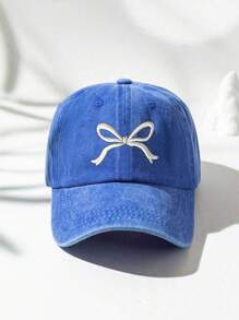 1pc Vintage Washed Embroidered Bow Baseball Cap, Fashion & Graceful Sun Hat For Women Outdoor