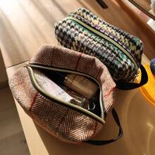 Bolsa de cosméticos de lana a cuadros, bolsa de almacenamiento portátil multifuncional, pequeña bolsa de aseo tridimensional portátil y fresca HVJW - Ola - Ver 10