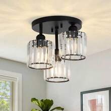 Crystal Ceiling Light, Modern Lighting Fixture, Black Kitchen Lamp With Transparent Lampshade, Suitable For Hallway, Bedroom