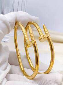 1 pieza Brazalete elegante y personalizado de acero inoxidable con diseño de trébol de cuatro hojas, adecuado para uso diario o de fiesta para mujeres, también es un gran regalo para festividades
