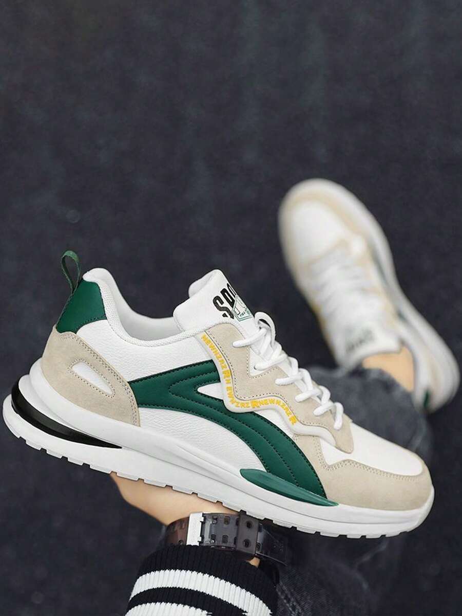 Zapatillas De Deporte De Malla Transpirables Con Cordones De Color Sólido Para Hombre,Zapatillas De Deporte Antideslizantes Para Hombre,Zapatillas De Tenis Para Hombre,Zapatillas De Deporte De Moda Para Hombre Para El Día A Día, El Trabajo Y El Deporte - Verde - Ver 1