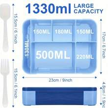 1 个午餐盒 - 4.8 杯大号便当盒，带 2 个隔层、4 个隔板、防漏、便携式手柄、可放入微波炉/洗碗机，适用于学校、工作、旅行、厨房、派对、母亲节礼物 - 彩色 - 查看 4